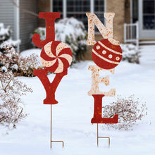 Load image into Gallery viewer, Set of 2 Rusty Metal &quot;JOY&quot; &amp; &quot;NOEL&quot; Yard Stake or Wall Décor
