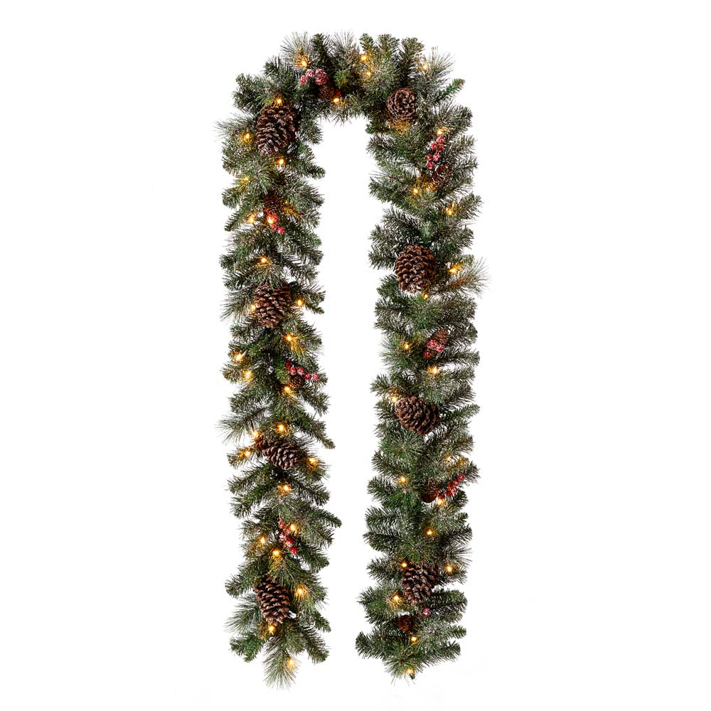 9 ft. Pre-Lit Glittered Pine Cone Christmas Garland with 50 Warm White LED Lights