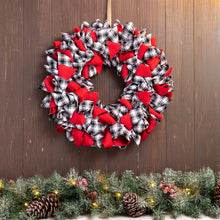 Load image into Gallery viewer, 18.5&quot;D Christmas Black and White Plaid Fabric Wreath
