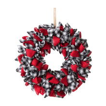 Load image into Gallery viewer, 18.5&quot;D Christmas Black and White Plaid Fabric Wreath
