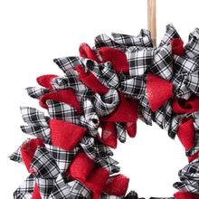 Load image into Gallery viewer, 18.5&quot;D Christmas Black and White Plaid Fabric Wreath
