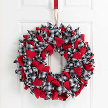 Load image into Gallery viewer, 18.5&quot;D Christmas Black and White Plaid Fabric Wreath
