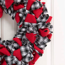 Load image into Gallery viewer, 18.5&quot;D Christmas Black and White Plaid Fabric Wreath
