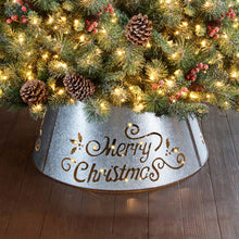 Load image into Gallery viewer, 22&quot;D Galvanized &quot;Merry Christmas&quot; Cutout Metal Tree Collar with Light String
