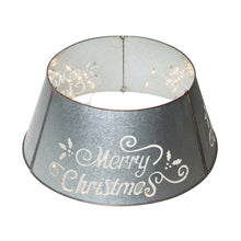 Load image into Gallery viewer, 22&quot;D Galvanized &quot;Merry Christmas&quot; Cutout Metal Tree Collar with Light String
