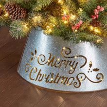 Load image into Gallery viewer, 22&quot;D Galvanized &quot;Merry Christmas&quot; Cutout Metal Tree Collar with Light String
