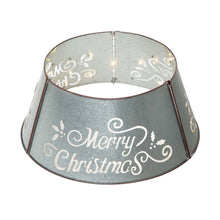 Load image into Gallery viewer, 26&quot;D Galvanized &quot;Merry Christmas&quot; Cutout Metal Tree Collar with Light String
