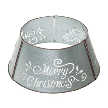 Load image into Gallery viewer, 26&quot;D Galvanized &quot;Merry Christmas&quot; Cutout Metal Tree Collar with Light String
