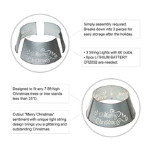 Load image into Gallery viewer, 26&quot;D Galvanized &quot;Merry Christmas&quot; Cutout Metal Tree Collar with Light String
