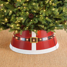 Load image into Gallery viewer, 26&quot;D Red Metal Santa Belt Tree Collar with Light String
