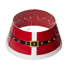 Load image into Gallery viewer, 26&quot;D Red Metal Santa Belt Tree Collar with Light String
