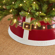 Load image into Gallery viewer, 26&quot;D Red Metal Santa Belt Tree Collar with Light String
