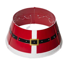 Load image into Gallery viewer, 26&quot;D Red Metal Santa Belt Tree Collar with Light String
