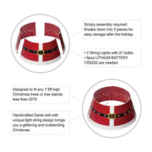 Load image into Gallery viewer, 26&quot;D Red Metal Santa Belt Tree Collar with Light String
