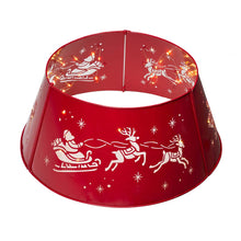 Load image into Gallery viewer, 22&quot;D Galvanized Metal Santa on Sleigh Tree Collar with Light String
