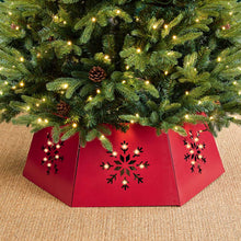 Load image into Gallery viewer, 26&quot;D Red Hexagonal Metal Cutout Snowflake Tree Collar with Light String
