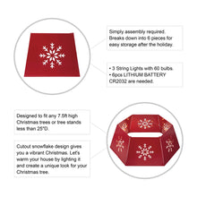 Load image into Gallery viewer, 26&quot;D Red Hexagonal Metal Cutout Snowflake Tree Collar with Light String
