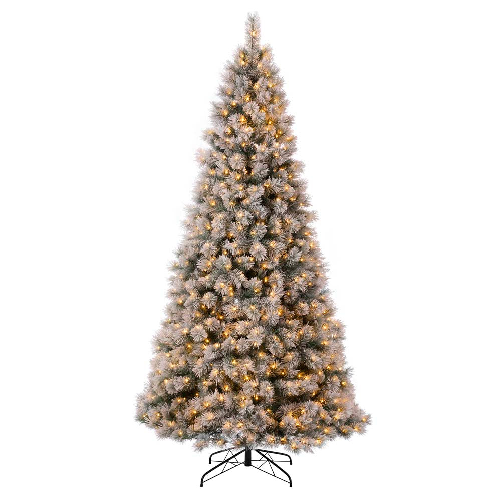 9ft Pre-Lit Snow Flocked Artificial Spruce Christmas Tree With 900 Warm White Lights