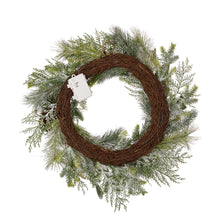 Load image into Gallery viewer, 24&quot;D Flocked Pinecone &amp; Antler Wreath With Lights
