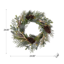 Load image into Gallery viewer, 24&quot;D Flocked Pinecone &amp; Antler Wreath With Lights
