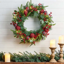 Load image into Gallery viewer, 24&quot;D Ornament Berry Holly Pine Wreath With Lights
