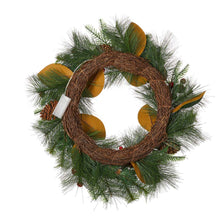 Load image into Gallery viewer, 24&quot;D Berry Magnolia Leaf Pinecone Wreath With Lights
