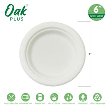 Load image into Gallery viewer, 6 inch White Compostable &amp; Disposable Sugarcane Plates, 600 Pack
