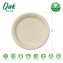 Load image into Gallery viewer, 9 inch Natural Compostable &amp; Disposable Sugarcane Plates, 300 Pack
