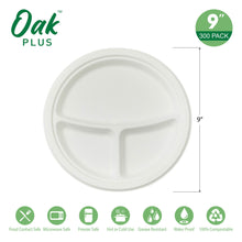 Load image into Gallery viewer, 9 inch White Compostable &amp; Disposable Sugarcane Sectional Plates, 300 Pack
