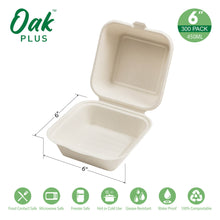 Load image into Gallery viewer, 6 inch White Compostable &amp; Disposable Sugarcane Clamshell Containers, 300 Pack
