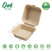 Load image into Gallery viewer, 6 inch Natural Compostable &amp; Disposable Sugarcane Clamshell Containers, 300 Pack
