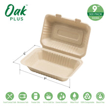 Load image into Gallery viewer, 9 inch Natural Compostable &amp; Disposable Sugarcane Clamshell Containers, 300 Pack
