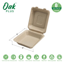 Load image into Gallery viewer, 8 inch Natural Compostable &amp; Disposable Sugarcane Clamshell Containers, 300 Pack
