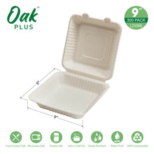 Load image into Gallery viewer, 9 inch White Compostable &amp; Disposable Sugarcane Clamshell Containers, 300 Pack
