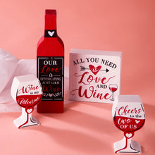 Load image into Gallery viewer, Valentine&#39;s Wooden Wine Bottle &amp; Cup Gift Set Table Decor
