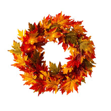 Load image into Gallery viewer, 24&quot;D Fall Lighted Maple Leaves Wreath
