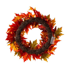 Load image into Gallery viewer, 24&quot;D Fall Lighted Maple Leaves Wreath
