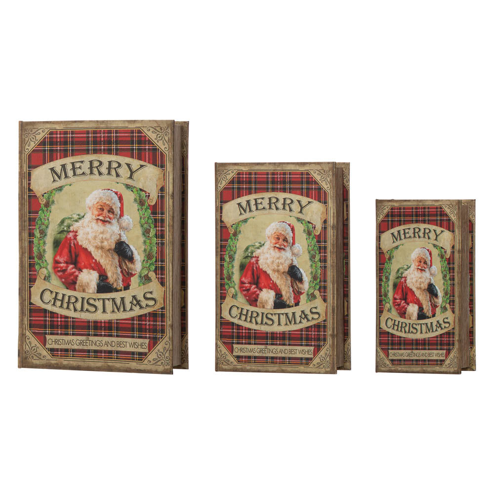 3 Piece Decorative Vintage Book Shaped Christmas Storage Book Box Set