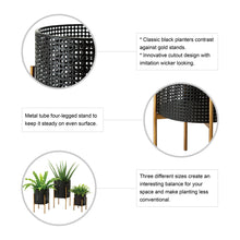 Load image into Gallery viewer, Faux Wicker Black Metal Pot Planter Stand, Set of 3
