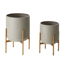 Load image into Gallery viewer, Concrete Patterned Metal Pot Planter Stand, Set of 2
