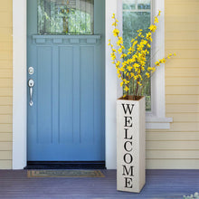 Load image into Gallery viewer, 30&quot;H Double Sided Washed White Wooden Box-shaped &quot;WELCOME, HOME&quot; Porch Sign
