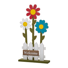 Load image into Gallery viewer, 35.75&quot;H Wooden Trio Flowers and Fence Welcome Porch Décor
