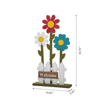 Load image into Gallery viewer, 35.75&quot;H Wooden Trio Flowers and Fence Welcome Porch Décor
