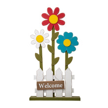 Load image into Gallery viewer, 35.75&quot;H Wooden Trio Flowers and Fence Welcome Porch Décor
