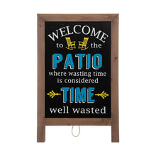 Load image into Gallery viewer, 29.75&quot;H &quot;Welcome to the Patio&quot; Wood Framed Easel Porch Sign
