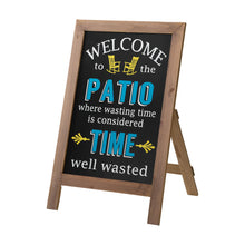 Load image into Gallery viewer, 29.75&quot;H &quot;Welcome to the Patio&quot; Wood Framed Easel Porch Sign
