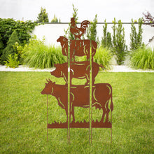 Load image into Gallery viewer, 51.25&quot;H Farmhouse Metal Rustic Animals Silhouette Yard Stake, Set of 3
