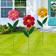 Load image into Gallery viewer, 39.5&quot;H Metal Dimensional Flower Yard Stakes / Wall Décor, Set of 3
