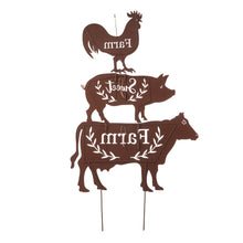 Load image into Gallery viewer, Farm Sweet Farm Metal Farmhouse Animals Silhouette Sign Yard Stake or Wall Décor, Set of 3
