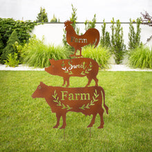 Load image into Gallery viewer, Farm Sweet Farm Metal Farmhouse Animals Silhouette Sign Yard Stake or Wall Décor, Set of 3
